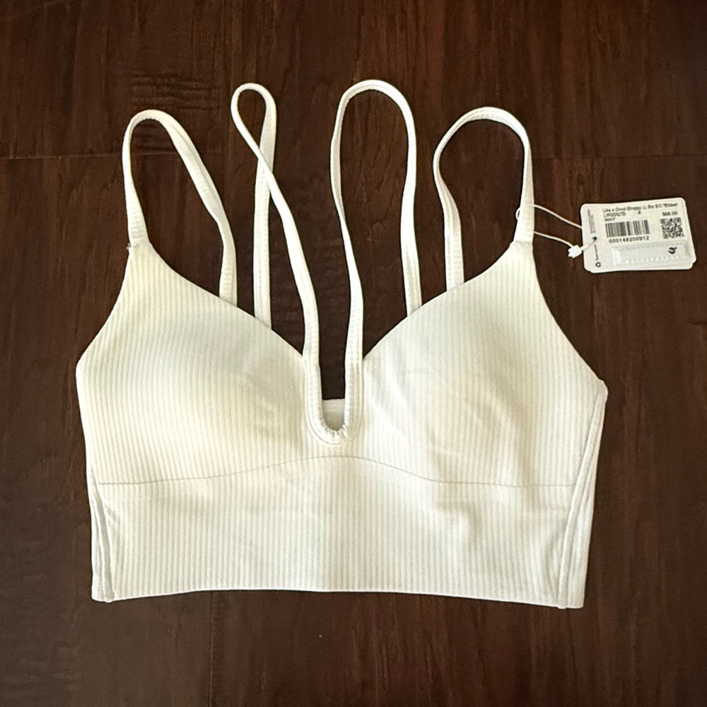 NWT Lululemon Like A Cloud Strappy Longline Ribbed sports bra size 4 white
